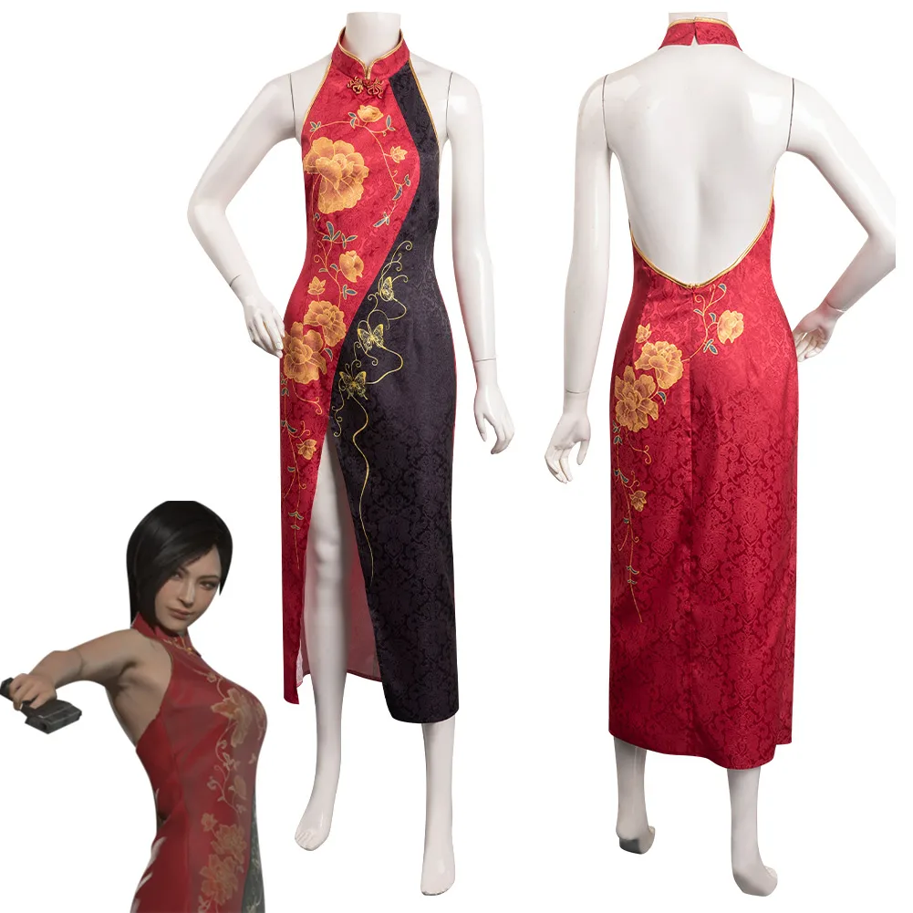 

Ada Wong Cosplay Costume Game Resident 4 Remake Cheongsam Dress Outfits Halloween Carnival RolePlay Suit For Female Women Adult