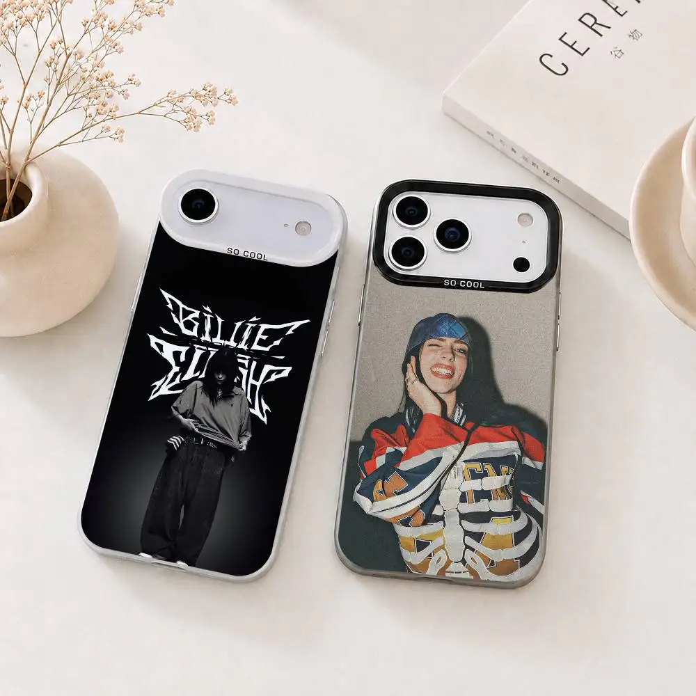 

S-Singer Billie E-Eilish Gift Phone Case For iPhone 17,16,15,14,13,12,11 Plus,Pro Max,XS,Colorful Silver Black Cover