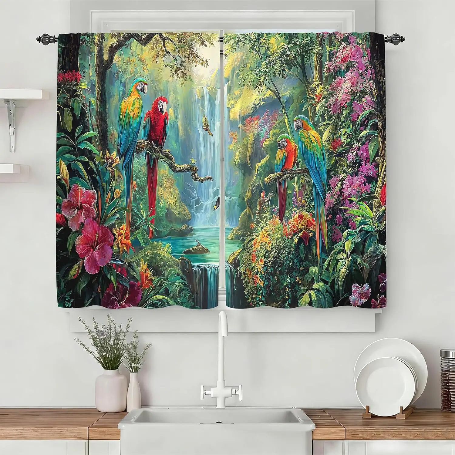 Vibrant Tropical Jungle Curtains Set 2pcs Exotic Parrot Rainforest Window Drapes Bohemian Decor for Living Room