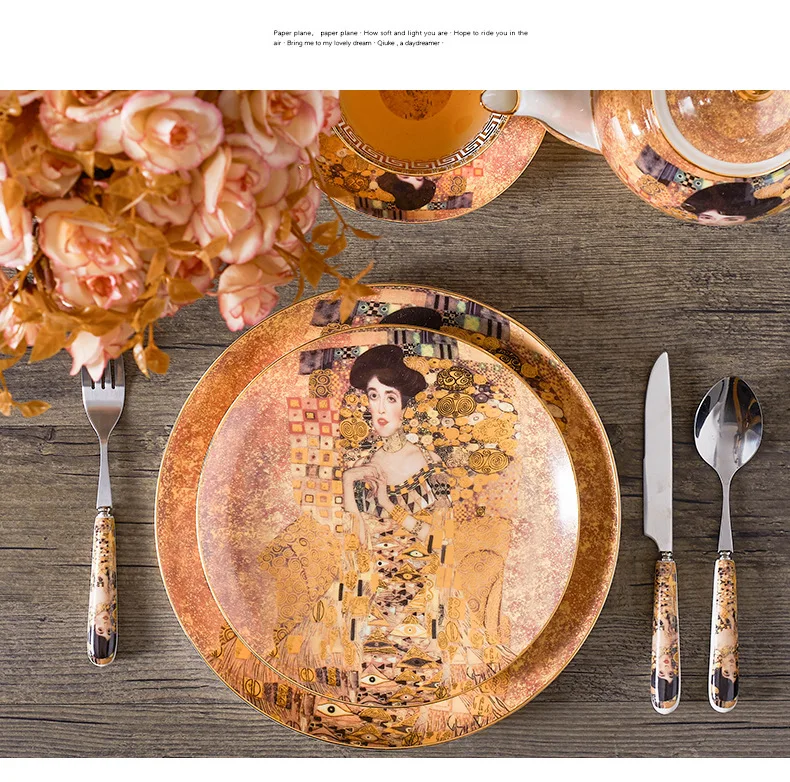 الفاخرة الخزف فنجان شاي طقم أطلس كليمت أديلا طقم أدوات القهوة العظام الصين إبريق قهوة مقشدة وعاء السكر إبريق الحليب كعكة حامل الرف #6