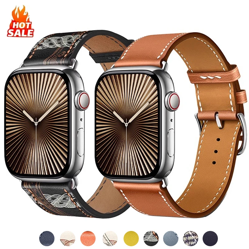 Leather Watch Straps for Apple Watch band 46mm 44mm 49mm 45mm 42mm 40mm 38/41mm bracelet iWatch series 10-Ultra 9-8-7-6-5-4-3-SE