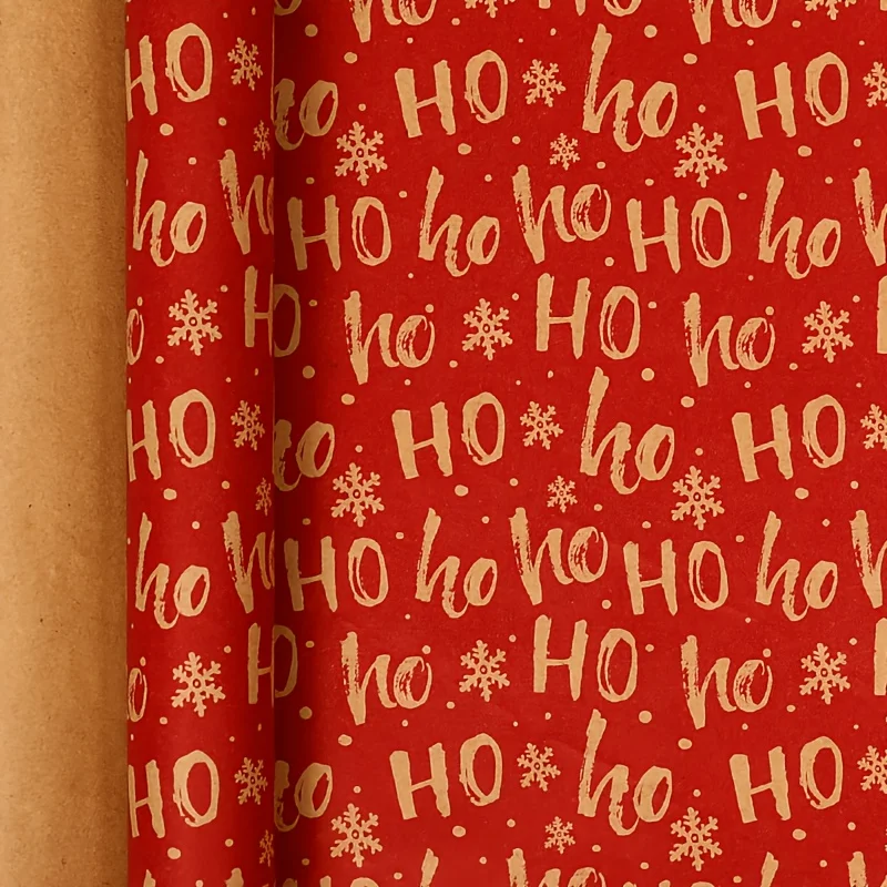 1 Roll HoHoHo Christmas Kraft Wrapping Paper, Thick Vintage Kraft Paper 3M, Xmas Gift & Flower Bouquet Wrap for Party DIY Holida