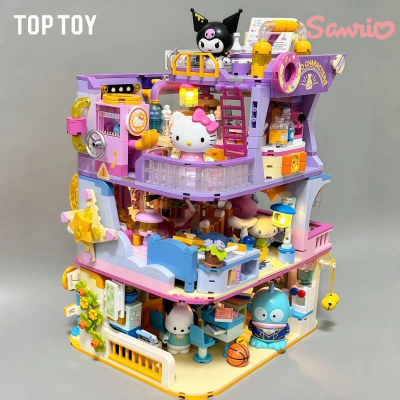 Anime Kawaii Cartoon Sanrio Academy Series Building Blocks Kuromi Kitty Assembly Toys Ornaments Figures Girls Birthday Gifts