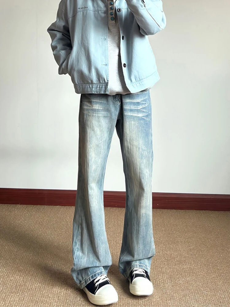 

Мужские джинсы Cleanfit Ice Blue с бамбуковой текстурой, выбеленные, модные, в американском стиле, прямые, слегка расклешенные брюки