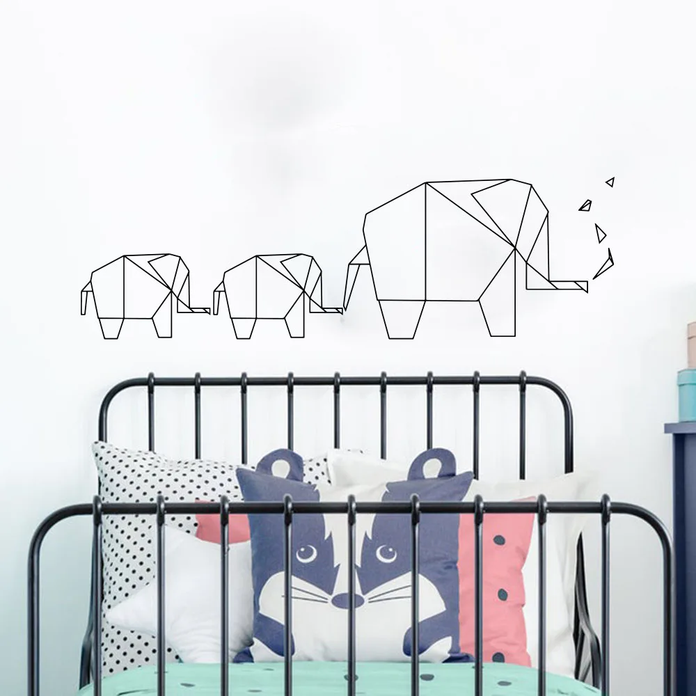 3Pcs Origami Elephant Animal Wall Sticker Baby Nursery Kids Room Geometric Abstract Dumbo Safari Wall Decal Playroom Vinyl Decor