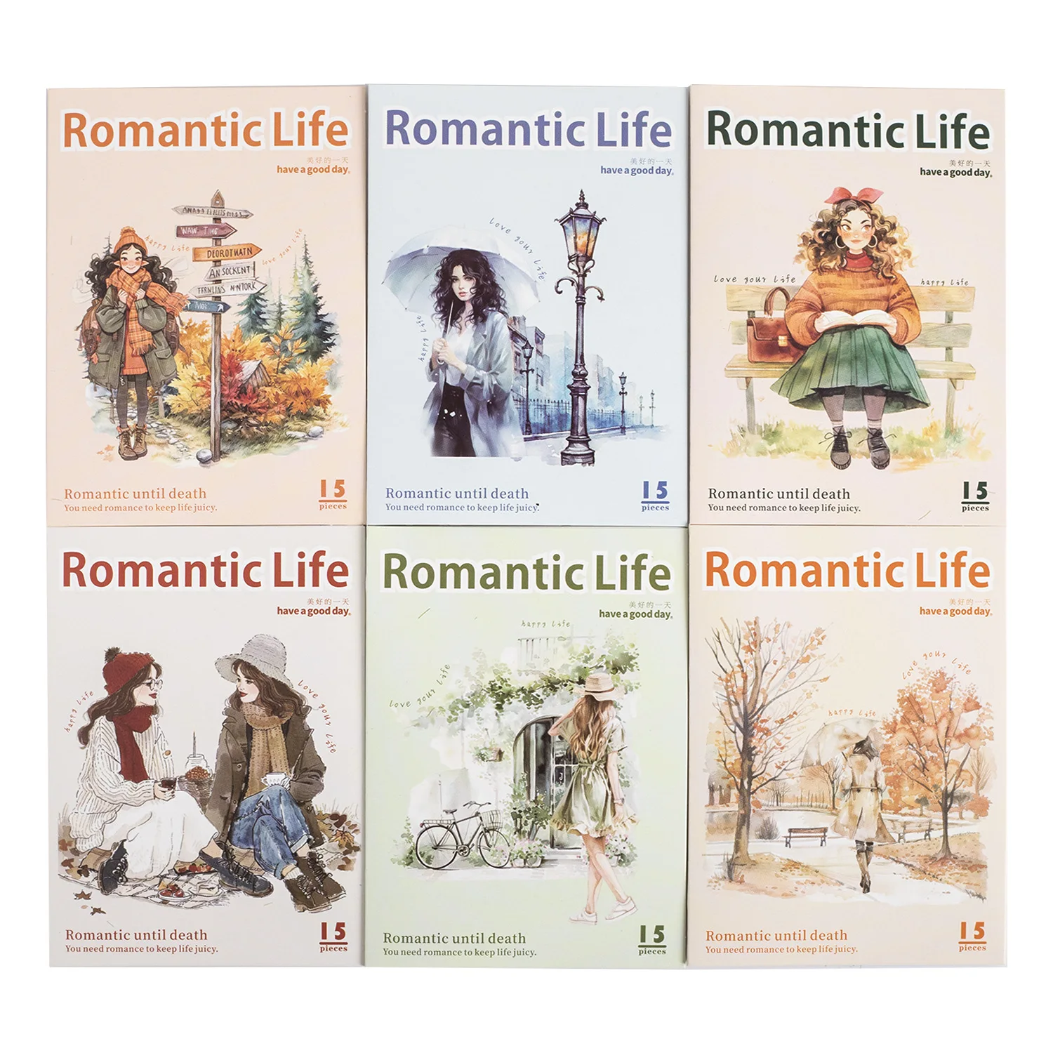 15pcs adesivi di cancelleria Kawaii vita romantica Junk Journal diario Planner adesivo Mobile decorativo Scrapbooking