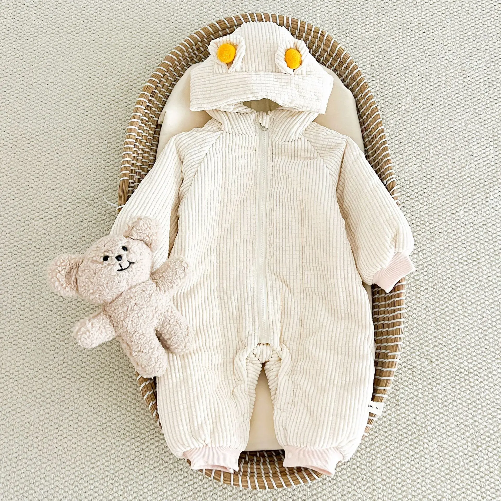 2026 Corduroy Cute Quilted Jumpsuit Fall Winter Thick Outing Wrap Korean Ribbed Trendy Soft Warm Romper