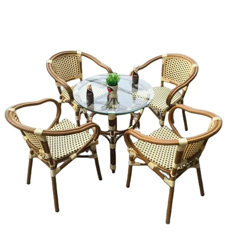 Silla de bambú de estilo francés Vintage para exteriores, mueble Bistro de metal para restaurante, mesa de comedor y silla para cafetería, juego de