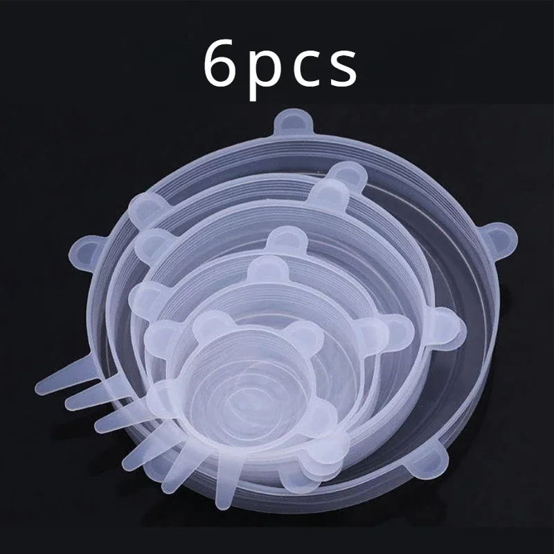 

6Pcs Food Grade Silicone Preservation Cover Reusable Airtight Food Universal Dish Stretch Round Lids For Kitchen Accessories