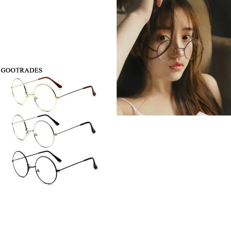 Mode Runde Brille Zubehör Anime Runde Blaues Licht Gläser Metall Flache Männer und Frauen Retro Kunst Gläser Kleidung Prop Geschenk
