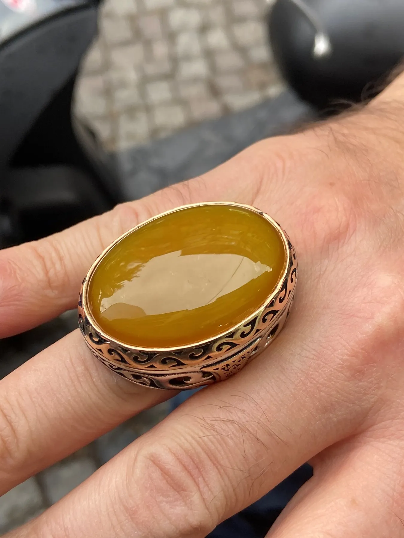 Mens Handmade Ring , Large Agate Stone Ring , Yellow Agate Stone Ring , Ottoman Mens Ring,Men Ring, Gift for Him