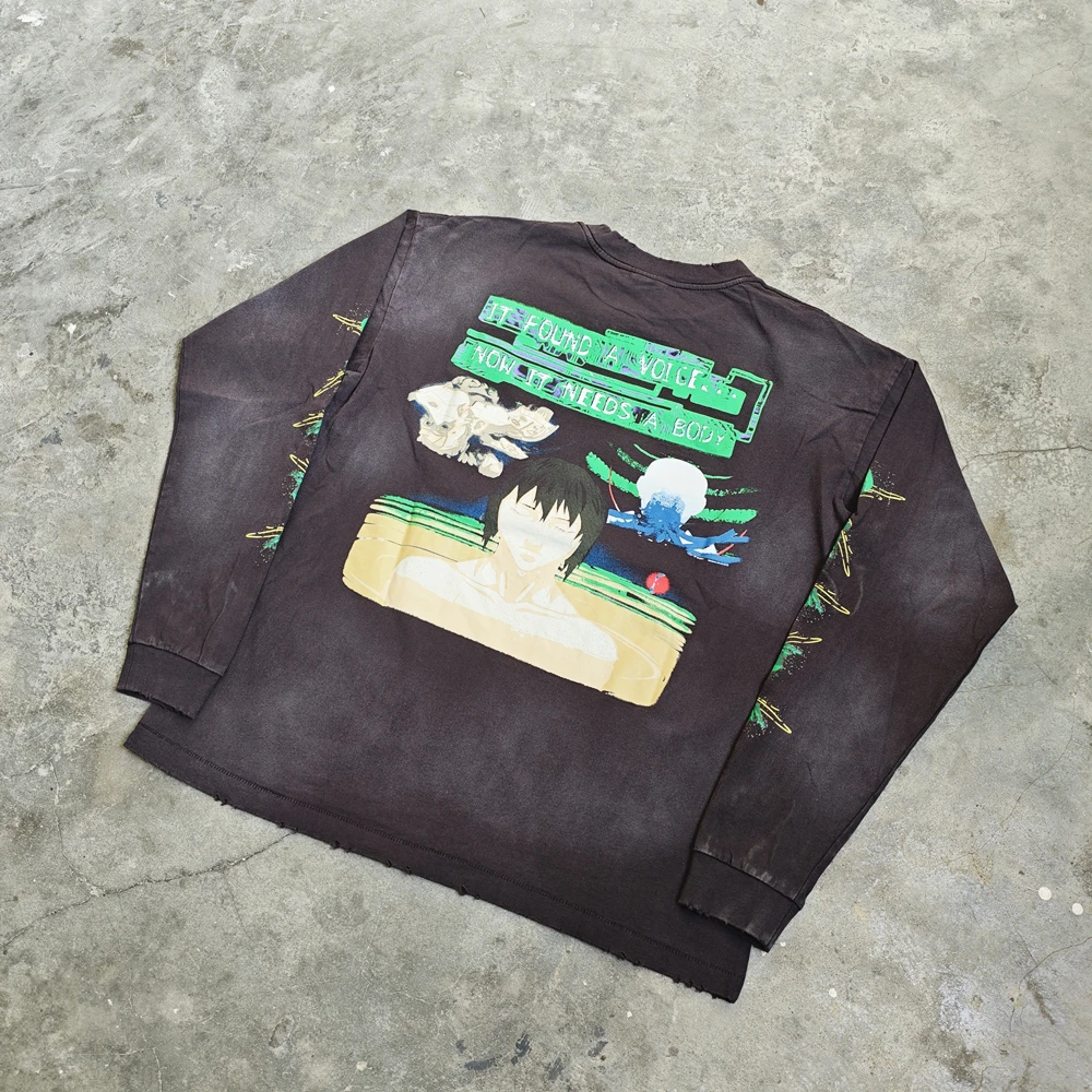 Yao Fashion SAINT OF MICHAEL Casual Oversize Long Sleeve Tops Tee Men Clothing Joint Design Animation