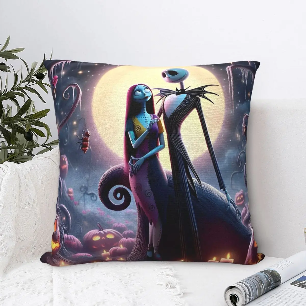 

Romantic Jack Sally Pillow Cases The Nightmare Before Christmas Cushion Covers Zippered Decorative Pillowcover for Living Room