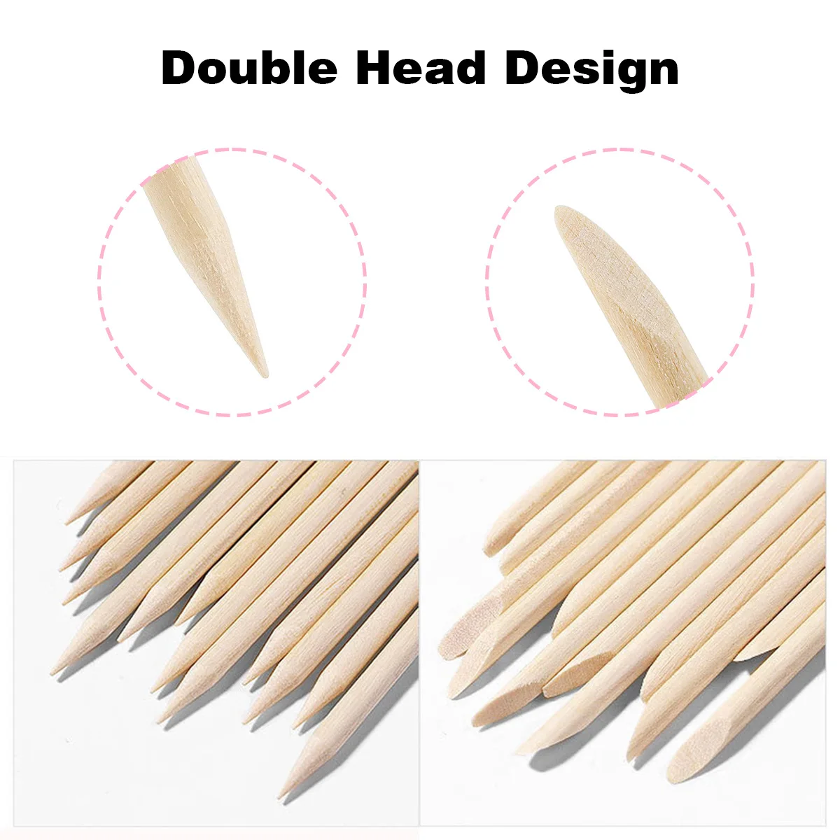 100pcs Nail Art Pusher Wood Sticks Double Sided Cuticle Pusher Remover Rhinestones Dotting Removal Manicure Pedicure Care Tools