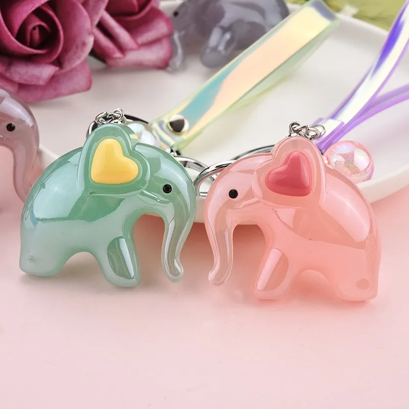 Colorful Resin Crystal Elephant Doll Keychains For Women Bag Pendant Couple Car Key Chains Jewelry Gift Decoration Accessories