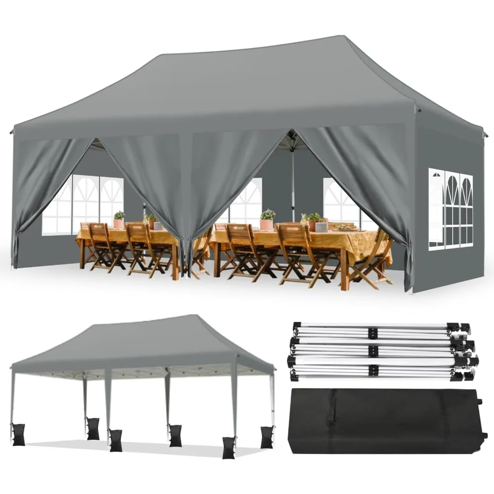 10x20 Pop Up Canopy Tent with 6 Sidewalls and Window, Ez Pop Up Instant Shade Gazebo for Outdoor Events, Party and Patio