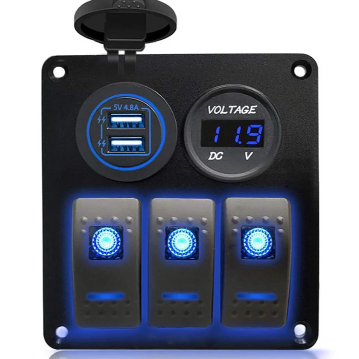 

Waterproof Aluminum Marine Switch Panel with Laser-Engraved LED & Rocker Switches, Replacement Boat Dash Panel for Yacht, Marine