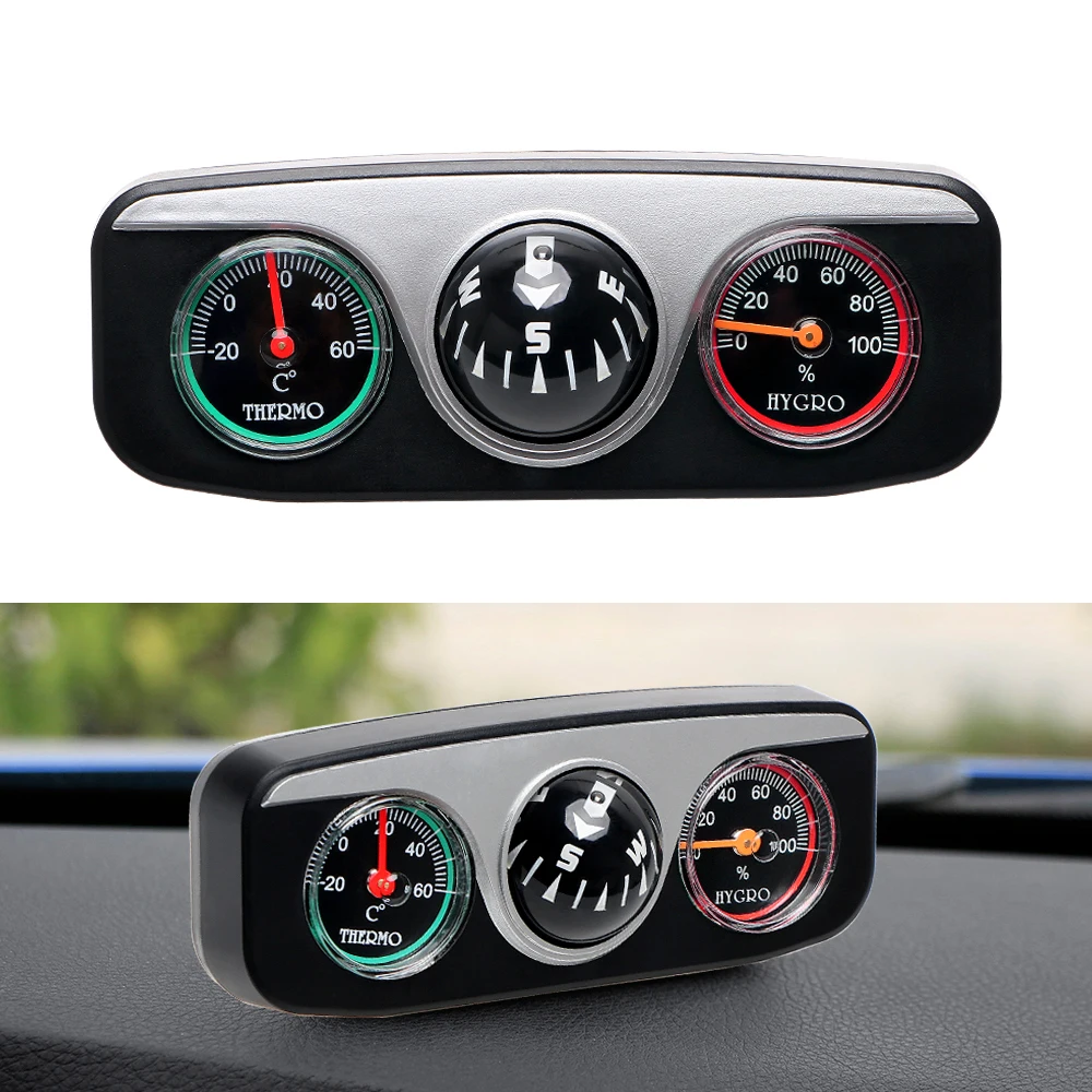 Car Ornaments 3 in 1 Guide Ball Compass Thermometer Hygrometer Car Styling Interior Accessories For Auto Boat Vehicles