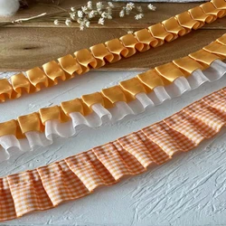 1 Meter Orange Series Lace Ribbon Accessories Handmade Diy Decorative Skirt Hem Clothing Accessories Pleated Ruffles Wide