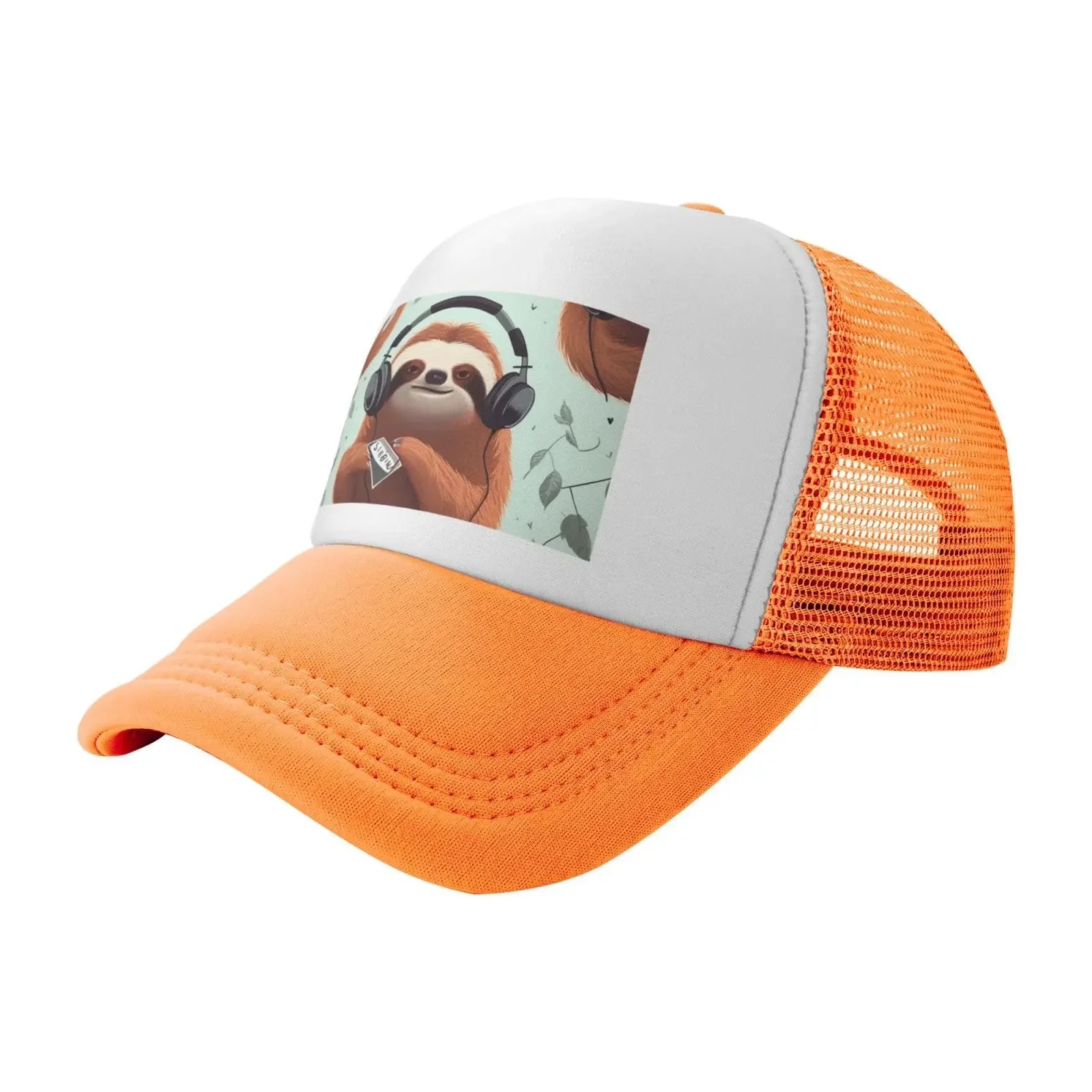 Trucker Hats Funny Cute Animal Sloth Music Printing Mesh Baseball Cap  Women With Adjustable Snap Back Strap