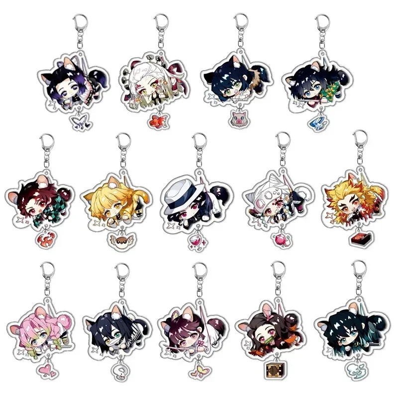 New Anime Figure Kamado Tanjirou Kamado Nezuko Agatsuma Zenitsu Key Ring Double-Sided Acrylic Key Chain Model Plate Ornament