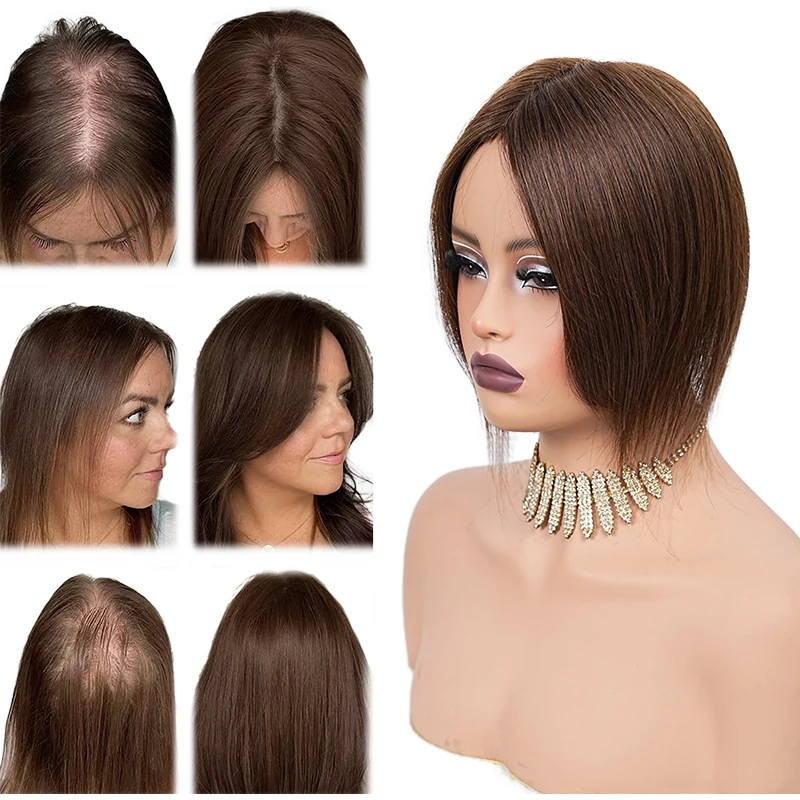 100% ผมมนุษย์ 10 นิ้ว 13X12 ซม.Hairnet คลิปในผมที่มองไม่เห็น 3D Topper Extension Top วิกผมชิ้นสําหรับผู้หญิงชีวิตประจําวัน