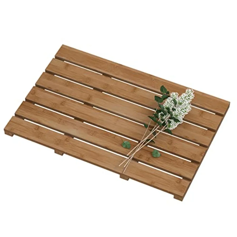

Bamboo Wooden Bath Floor Mat for Luxury Shower - Non-Slip Bathroom Waterproof Carpet for Indoor or Outdoor Use in Walnut