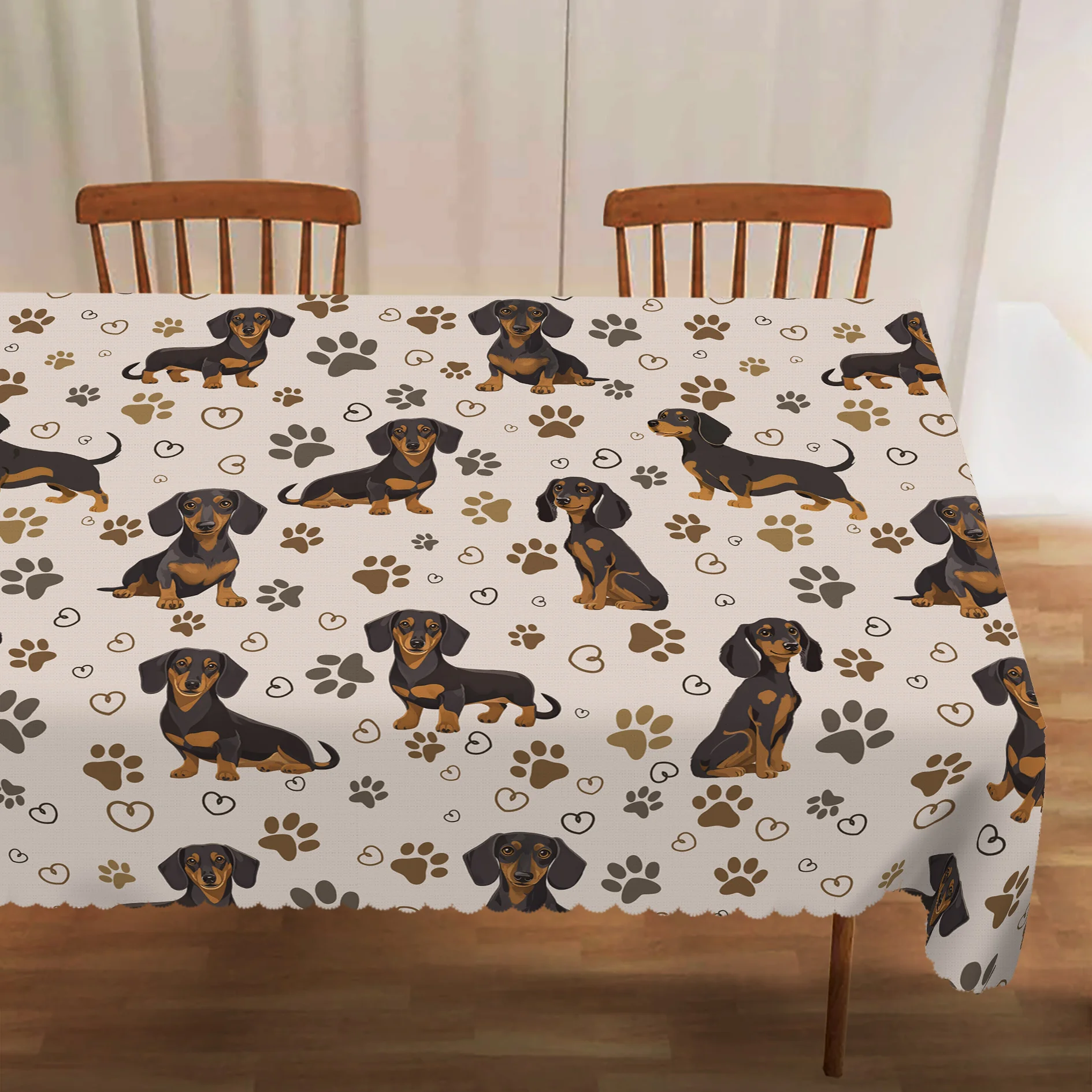 One vintage dog paw printed tablecloth, cute poodle tablecloth.