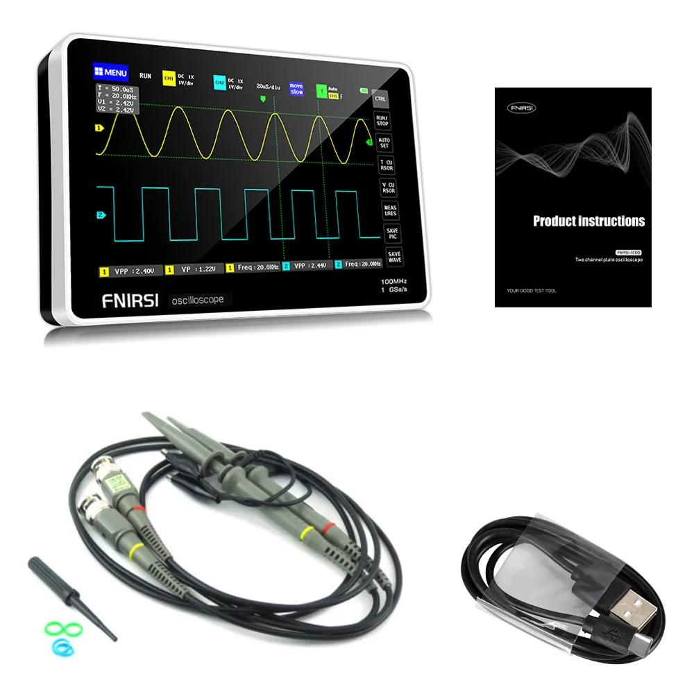 Digital Oscilloscope ADS1013D Oscilloscope 2 Channels 100MHz Band Width 1GSa/s Sampling Rate Oscilloscope with Touching Screen