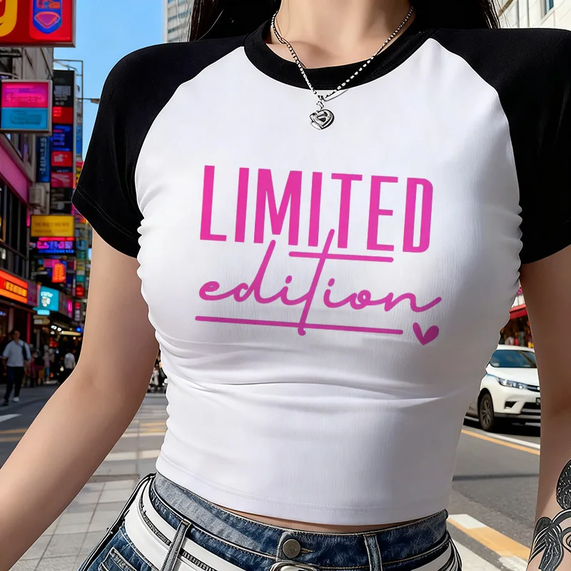 Y2K Crop-Tops für Damen mit sexy Buchstaben-Print, Vintage Cropped T-Shirt, 90er Jahre Grafik-T-Shirt, Kurzarm-T-Shirt, Kleidung