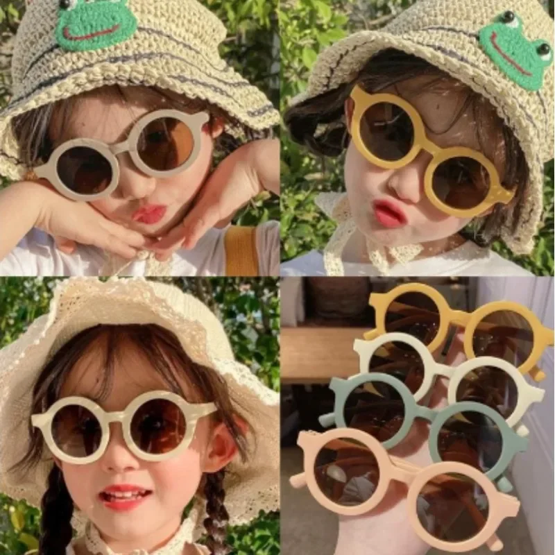 Cute and Fun Children's Sunglasses New Fashionable and Casual Frosted Sunglasses Solid Color Circular Sunscreen Glasses 400UV