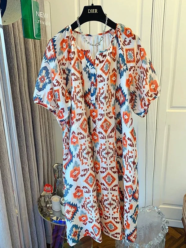 

plus Size Summer Dress Half Open Collar Midi Length Twist Design Beach Vacation Style Linen Material Women's Clothing