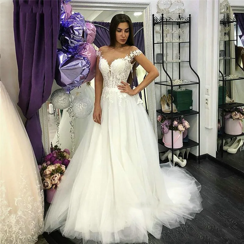 Robe de Mariée Trapèze à Manches Cape et Col Transparent, Sexy, avec Appliques en Dentelle, pour les Patients, Peu importe pour les Femmes, avec Traîne de Balayage, Personnalisée, 2023