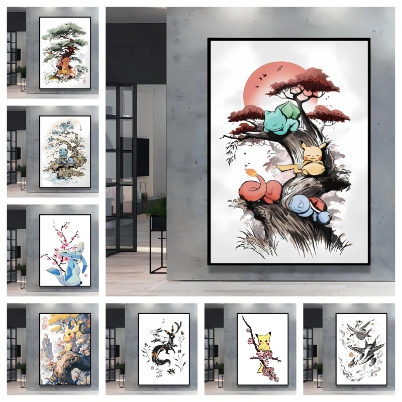 

Canvas Prints Poster Pokemon Home Spray Printing Pikachu Squirtle Wall Art Birthday Gifts Waterproof Children's Bedroom Decor