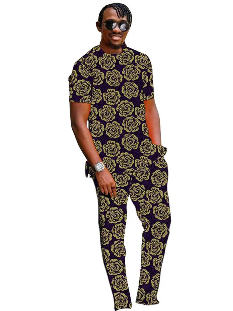 Summer Tracksuit Sets Oversized Short Sleeve T Shirt Trousers Fashion Design African 2 Piece Men Suit Casual Street Wear