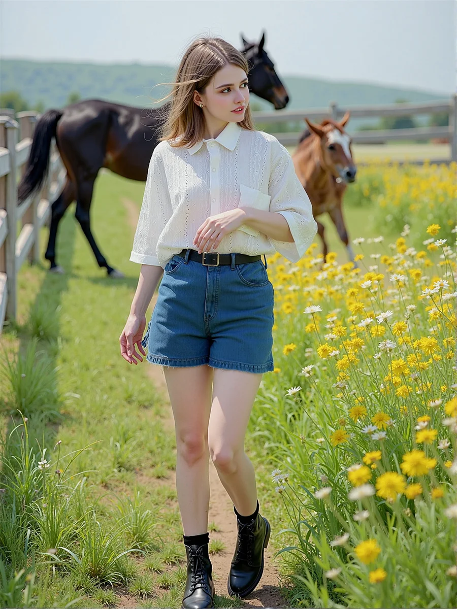 반팔 플러스 사이즈 여성 셔츠 클래식 스타일 의류 여성용 물방울 무늬 프린트 앞단추 달콤한 프레피 스타일