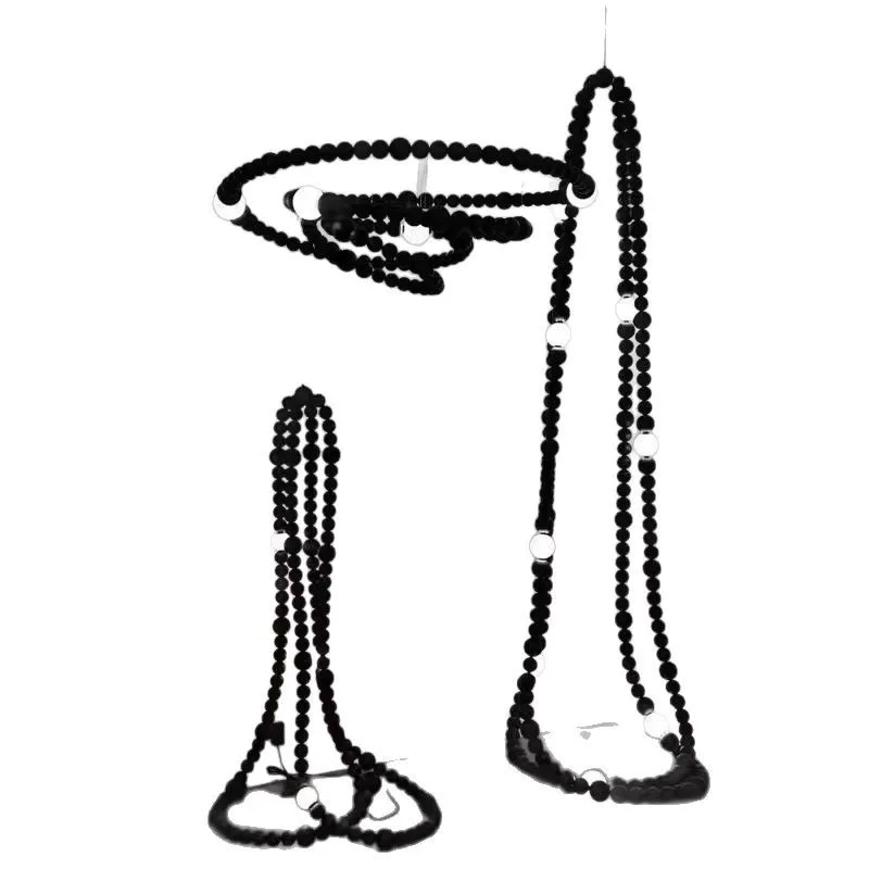 

French black pearl necklace chandelier villa hotel clubhouse decorative lamp loft duplex spiral staircase