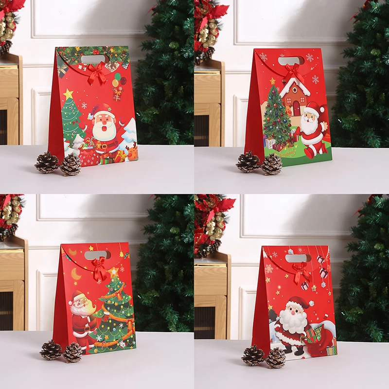 Christmas Paper Bag Flip Cover With Buckle Gift Bag Reusable Storage Bag Grocery Shopping Holiday Party Favor Bag