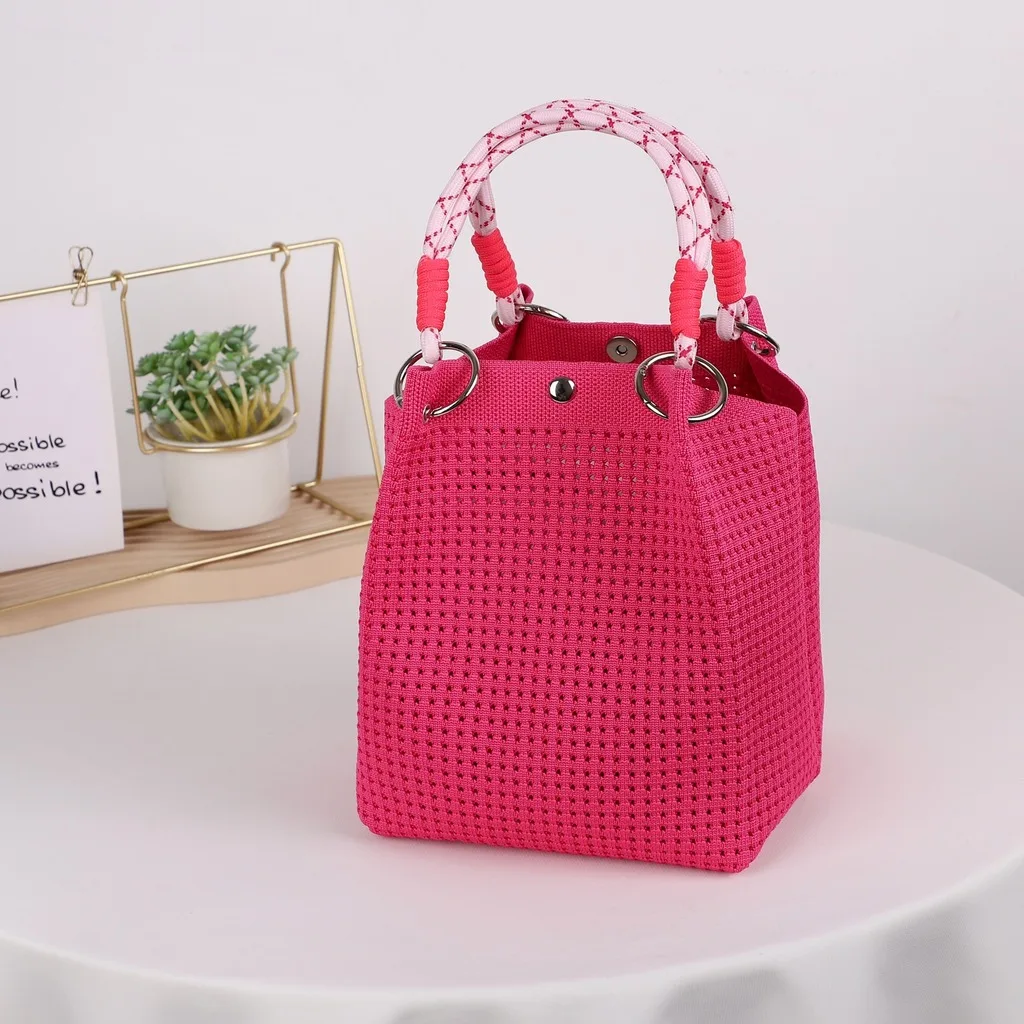 Woven Shoulder Bag Lightweight Portable Handbag Women'S Handbag Breathable Hollow Out Bucket Bag For Daily Commuting Summer