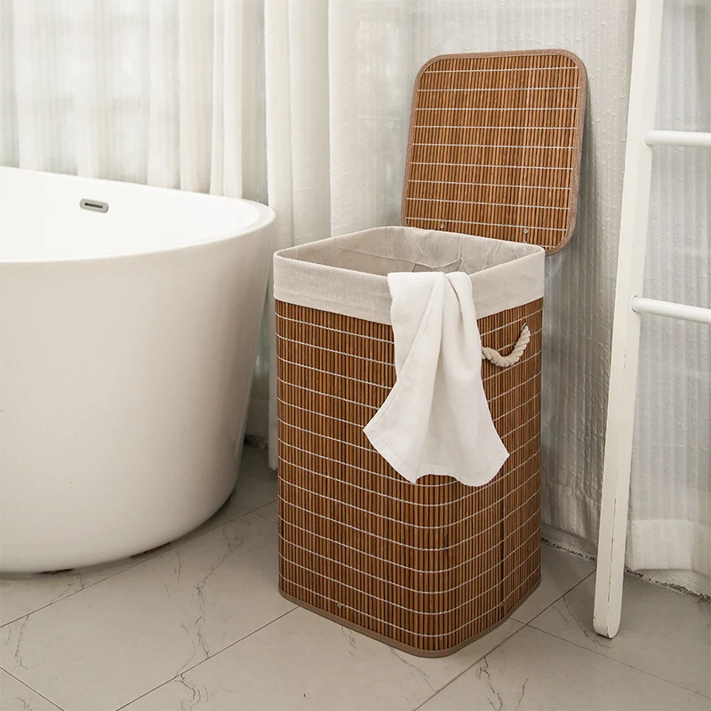

Korean Laundry Basket with Lid Natural Bamboo Weaving Clothes Storage Bedroom MultiFunctional Organize Boxes Home Supplies