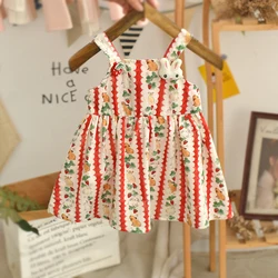 (0-3 Years Old) Summer Baby Girl Rabbit Strawberry Strap Princess Dress For Kids Girl Girl Korean Cartoon Cotton Beach Dress