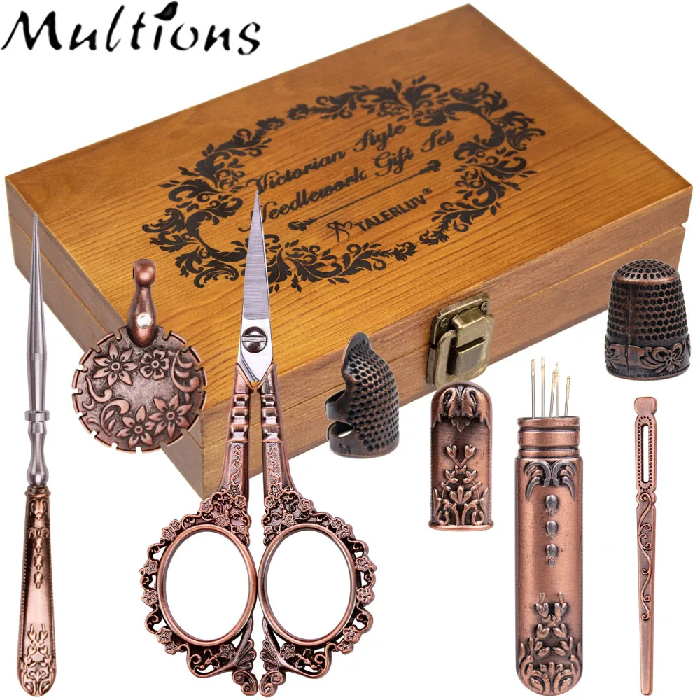 

Vintage Sewing Kit High Quality European Style Antique Embroidery Scissors Set With Needles Scissors Sewing Craft Supplies