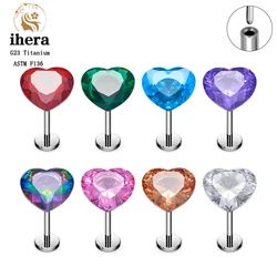 G23 Titanium Piercing Heart-shaped Stud Earrings 16G CZ Women Girl Labret Lip Ring Nose Ear Cartilage Tragus Lobe Pierc Jewelry