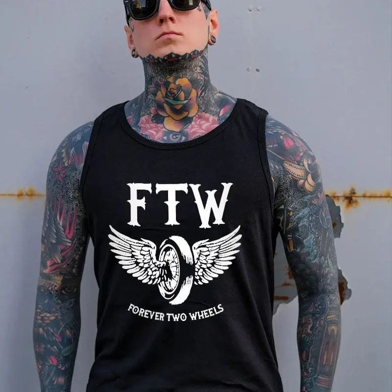 

2025 New Summer Fashion Casual 3D Printed Pattern with Wings FTW Wheel Pattern Men's Black Cool Trendy Tank Top Short Sleeve