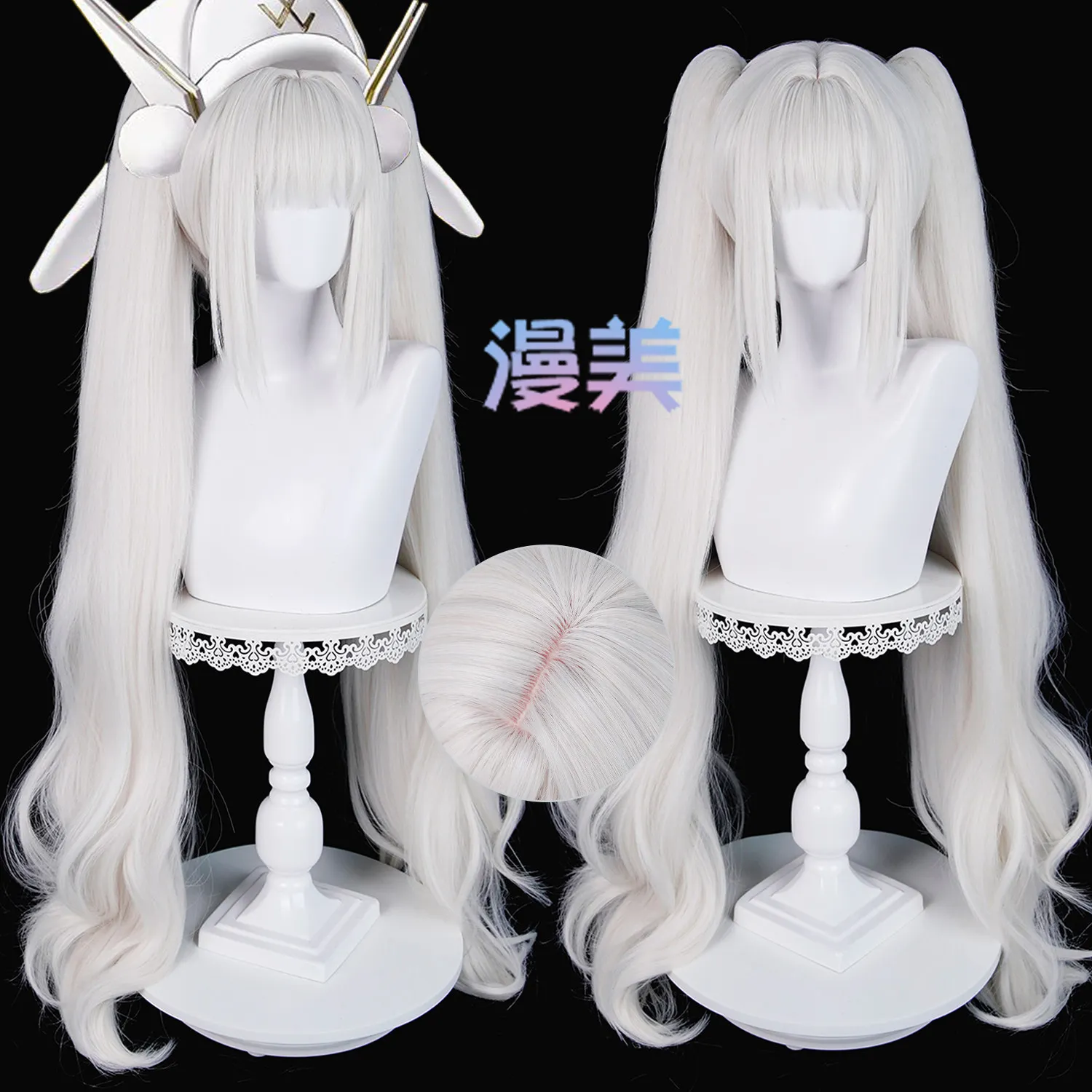 Image of Game Nikke Blanc Perücke Lange Silbergraue Perücke mit Doppelzöpfe Anime Hitzebeständiges Synthetikhaar für Karnevalskostüm