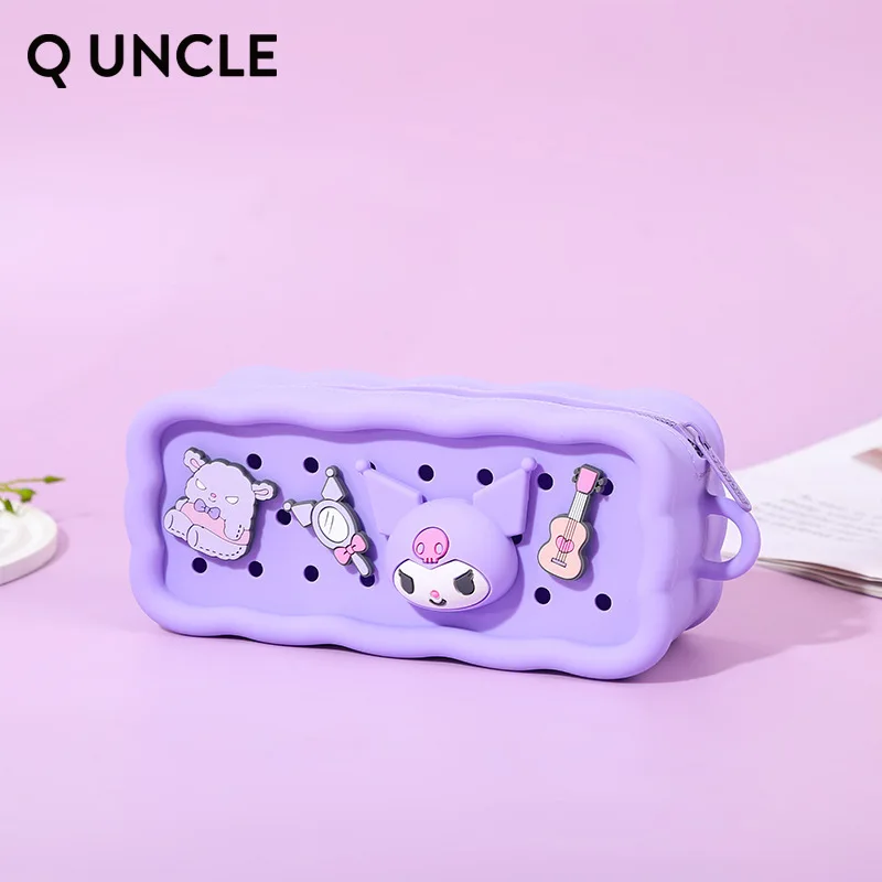 New Sanrio Stationery Box Genuine Authorized Diy Silicone Anime Melody Kuromi Cosmetic Bag Multifunctional Storage Bag Supplies