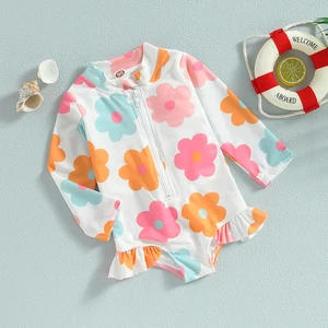 Children Baby Girl Slows Summer Floral Sleeing Long Zipper Babes Bath Bottle Beachwear Main Main Sales Children's Biquini - №6