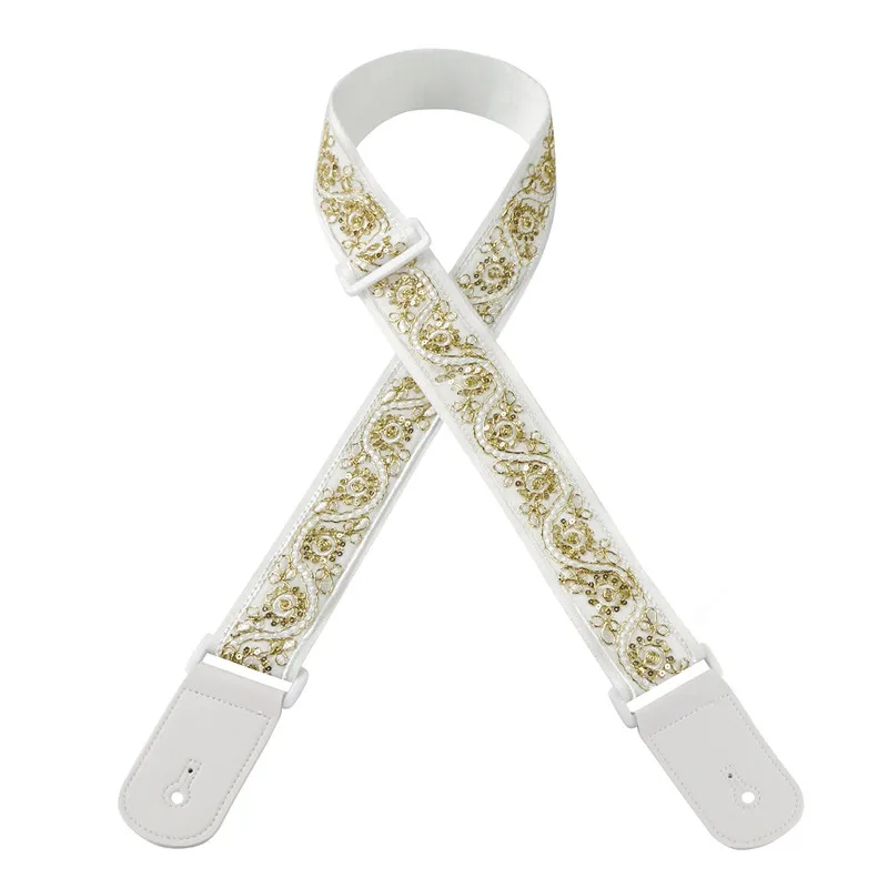 Acoustic Guitar Strap White Classical Bass Electric Guitar Strap Embroidery Strap For Guitar Musical Instruments Accessories