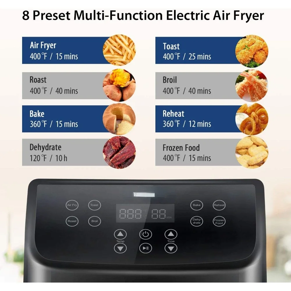 5.8Qt Digital Air Fryer, Toaster Oven & Oilless Cooker, 1700W with 8 Preset Functions, LED Touchscreen