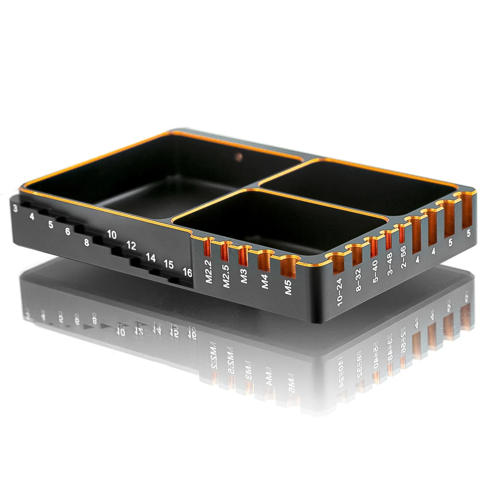 Multifunctionele schroefbakmoerpakking Opslaggereedschap Aluminiumlegering Schroeflengte Maat Meetplaat voor RC Auto Boot Vliegtuig